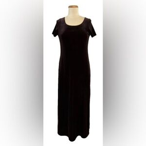 Vintage Laura Ashley Scoop Neck Black Maxi Velvet Dress Small